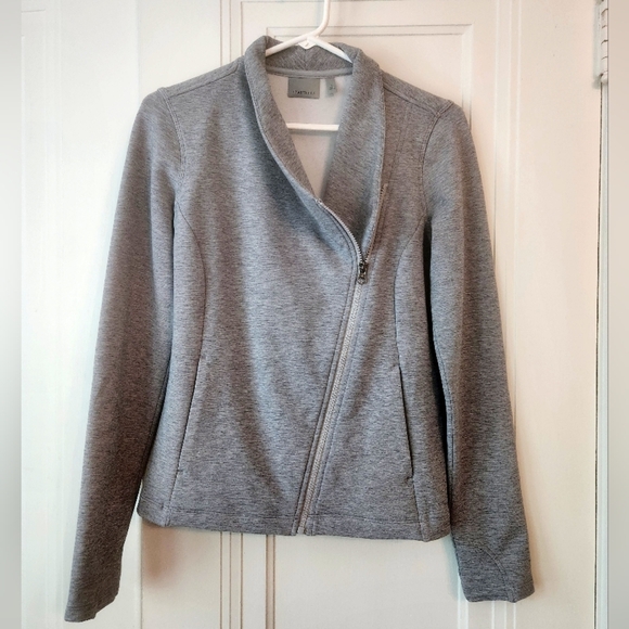 ATHLETA SOFTTECH MOTO JACKET WOOL BLEND women's Small Front Zip Sweater Sz Small - Picture 3 of 11